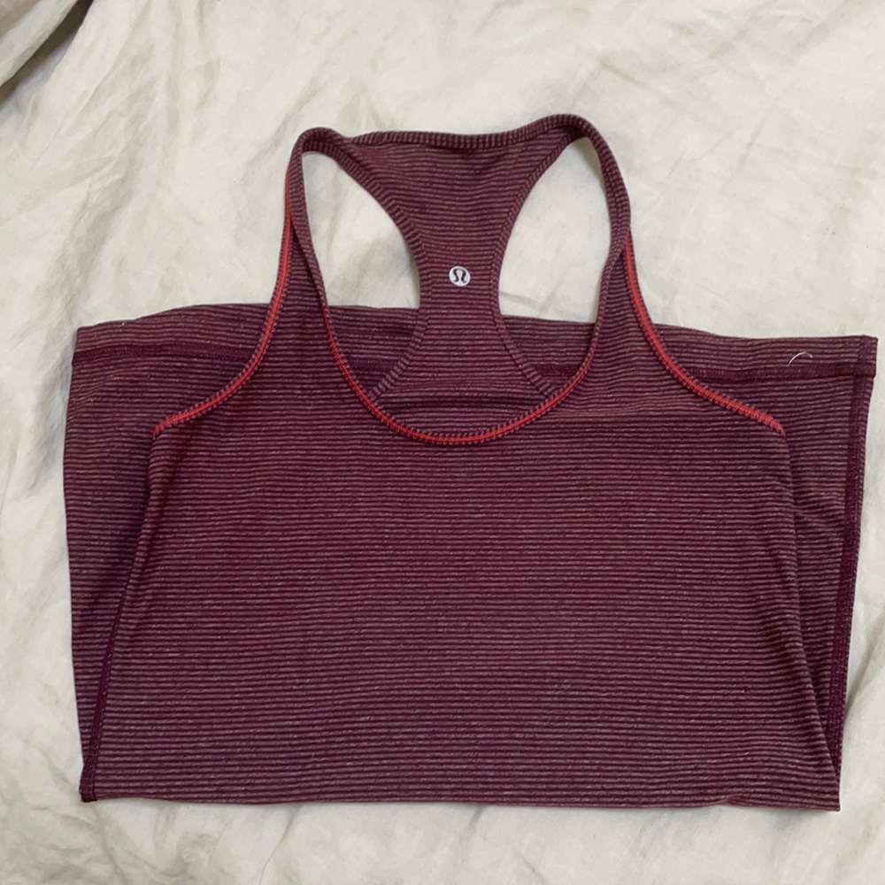 Lululemon Heather maroon stripe racer back yoga top size 8